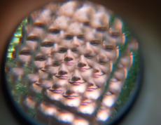 Blick durch ein Prisma auf eine*e Schüler*in
